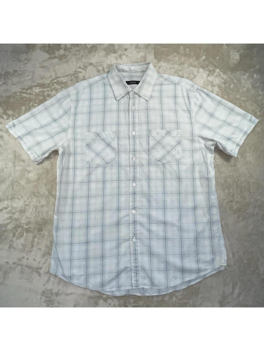 Alfani Blue Plaid Regular Fit Lightweight Casual Short Sleeve Shirt Men Size L